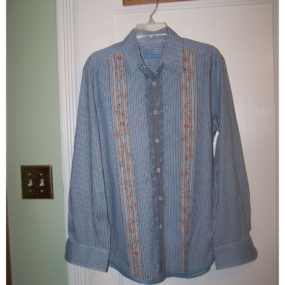 Tommy Bahama Denim Shirt M Floral Cotton Light Blue
